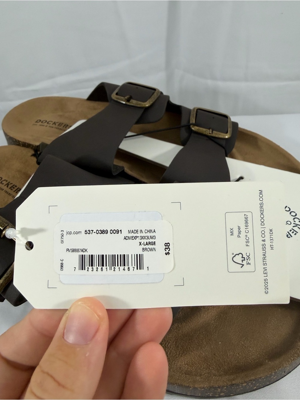 NWT Dockers Men's Size 11/12 Brown Double-Buckle Slide Sandals - Picture 2 of 8